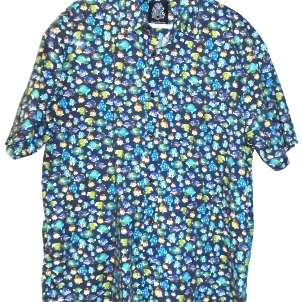 English Laundry Shirt Mens 2X Multicolor Tropical Fish Print Button Up Vacation